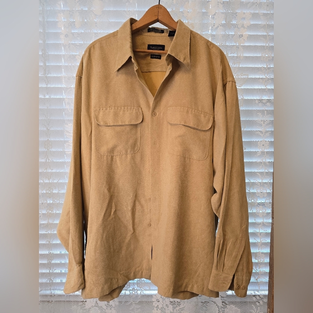 Van Heusen Mens Button Down Soft Suede Long Sleeve Shirt, XL